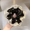 Goma para el pelo de satén negro con encaje, estilo coreano, accesorio para el cabello de alta gama, scrunchie súper elegante y versátil