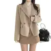 Estilo chique coreano, elegante casaco longo casual de lã com gola de terno