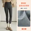 Calça de Algodão Canelado com Etiqueta de Couro para Mulheres, Leggings Térmicas Forradas com Fleece para Outono e Inverno, Espessas, Foscas, Lã de Cordeiro, Cintura Alta, Emagrecedoras, Amigáveis à Pele