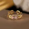 Venda Quente Transfronteiriça Anel de Diamante Aberto Quadrado Ajustável Simples Luxo Leve Design de Nicho de Ponta Anel Exquisito