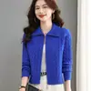 Suéter de Lana con Cremallera y Solapa Cardigan Tejido para Mujer Otoño Invierno Abrigo Suéter de Punto Grueso de Cable de Alta Gama para Madre