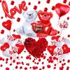 Escena de decoración de San Valentín con globos abrazo de oso doble corazón redondo de látex de 10 pulgadas combinación traje de globos de San Valentín al por mayor