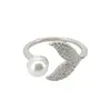 Anillo de Perla Nuevo Japonés y Coreano Moda Distintiva Circonita Microincrustada Anillo de Cola de Pez Apertura Ajustable en stock Cabello