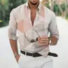 Camisa masculina de manga longa para primavera e outono, tamanho europeu, corte solto, camisa casual masculina com estampa digital 3D, disponível para atacado a partir de uma peça