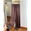 Calça Feminina de Seda Amoníaco de Cobre Perna Larga Estreita Verão Fina Caída Cordão Calça Reta com Cintura de Tiras Calça Casual Calça Longa