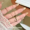 Colar Pingente Rombo Dourado Rosa Chic Francês Elegante Gentil Fashionável Exquisito Simples Toque de Luxo Corrente para Clavícula