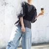 Chegada Nova Verão 2026 Simples Casual Cool Cor Sólida Caimento Solto Gola Redonda Manga Três Quartos Camiseta para Mulheres