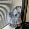 Bolsa de Ombro Única Grande Capacidade com Renda e Cordão Estilosa Bonita Preppy Xadrez Novo Estilo Coreano Ins 2026