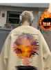 Sudadera Pesada con Cuello Redondo de Graffiti para Hombre, Nueva Tendencia Otoño/Invierno Marca Pareja Atardecer Superior, Chaqueta Casual Holgada Estilo Americano