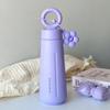 Taza termo de acero inoxidable simple de alto valor estético para niñas, asa de flor, engrosada, al vacío, para exteriores, portátil, de viaje