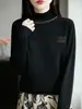 Nuevo suéter de punto con cuello medio alto, jersey de otoño e invierno, camiseta básica de manga larga, top para mujer