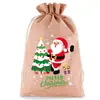 Bolsa de Lino con Cordón Navideña 20*30cm Bolsa de Regalo para Niños Bolsa de Manzana Navideña Bolsa de Regalo con Cordón para Nochebuena