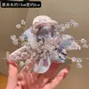 Presilha de Cabelo Flor de Seda Azul e Rosa Super Fada para Mulheres, Presilha Grande de Tubarão com Cristal de Alta Qualidade, Novo Estilo para Cabelo Grosso, Pente de Cabelo