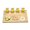 Bandeja de Tequila de Acacia Transfronteriza Barra Cuatro Agujeros Portavasos de Chupito Bandeja de Madera Portavasos de Lima y Sal Bandeja de Madera Maciza para Servir Cócteles