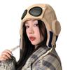 Gorro Lei Feng de Pana con Combinación de Colores de Invierno Set con Gafas a Prueba de Viento Desmontables Gorro de Piloto Cálido para Exteriores Protección para los Oídos