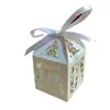 Caja de Dulces Hueca con Patrón para Pareja de Bodas, Caja Pequeña Blanca de Vestido de Novia, Personalizable con Fecha y Nombre