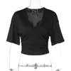 Ropa de Mujer Europea y Americana 2026 Verano Nuevo en Amazon Color Sólido Manga Corta Cuello en V Sexy Ceñido a la Cintura Camiseta Corta Top Venta al por Mayor