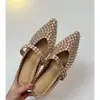 Zapatos Mary Jane Planos de Punta Cerrada Nuevos de Moda para Primavera y Verano para Mujer, Correa con Pedrería Dorada, Zapatos Bajos sin Cordones