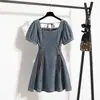 Foto Real de Roupas Femininas Plus Size de Verão para Mulheres um Pouco Cheinhas, Design de Nicho Estilo Francês, Esconde a Barriga, Vestido Jeans de Qualidade para Mulheres