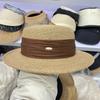 Chapéu de palha estilo primavera e verão, chapéu simples de palha com topo plano, estilo coreano feminino, chapéu alto britânico retrô, chapéu de viagem com proteção solar e praia