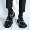 Transfronterizo Tallas Grandes Nueva Moda Masculina Superficie de Cuero Suela Gruesa Zapatos de Cuero Estilo Británico Modernos de Caña Baja con Cordones Zapatos de Cuero Negros