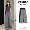 Calça esportiva cinza feminina, novo modelo verão 2026, cintura alta, fluida, perna reta, casual para primavera e outono, modelo petite perna larga