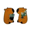 Lindo Broche de Animal Capibara Plantas Verdes y Flores Creativas Estilo Dibujos Animados Insignia Accesorios para Ropa Accesorios Listos para la Venta