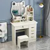 Tocador para dormitorio, tocador de maquillaje simple y moderno con espejo, mesita de noche con gabinete de almacenamiento, pequeño tocador de moda estilo influencer de Instagram para niñas