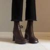 Botas Femininas Quadradas Confortáveis Finas Versáteis Estilo Retro de Alta Qualidade 2025 Outono Moda Casual Simples Francesa Botas Curtas