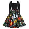 6060# em estoque AliExpress Explosões Natal Estampado Costura Queimado Manga Longa Vestido