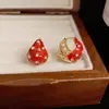 Pendientes Vintage Estilo Francés con Pedrería Roja Huecos en Forma de Lágrima Diseño de Nicho Único de Moda Pendientes Exquisitos Versátiles para Mujer