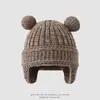Gorro protector de orejas para niños con orejas de oso lindo estilo coreano, gorro cálido de rayas verticales para otoño e invierno, gorro protector de orejas tipo pullover unisex para bebé