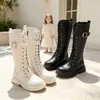 Botas femininas, botas Martin de primavera e outono, sapatos de inverno infantis de comprimento médio, novo modelo 2026 botas longas, botas de algodão de cano alto