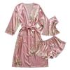 Roupão de Cetim Denilyn Moda Feminina Casual Estilo Luxo Leve Pijama Feminino Primavera e Verão Fino Estampado Roupa de Casa Robe