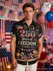 Camisa Havaiana Masculina EUA 250º Aniversário 1776-2026 Moda Verão Camisa Patriótica Retrô Fonte de Suprimento