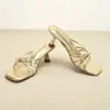 Sandalias de Tacón Cuadrado Stiletto 2025, Impresionantes Tacones Altos Estilo Francés, Sandalias Doradas Romanas de Tira Fina Estilo Verano Resort para Mujer