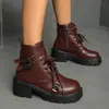 Hebilla de cinturón punta cuadrada 2026 estilo británico cordones al frente moda Botas Martin botines para mujer suela gruesa otoño e invierno nueva moda