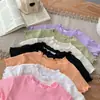 Camiseta base acanalada elástica de manga corta para niñas, lindo top de princesa con cuello de encaje para niñas pequeñas en verano, camiseta de estilo dulce