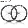 Rujixu5045Mm Círculo Ondulado 700C Bicicleta de Carretera Juego de Ruedas de Fibra de Carbono Bloqueo Medio Freno de Disco Juego de Ruedas Aerodinámicas