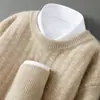 Suéter de Cashmere Gola Redonda para Homens no Inverno, Cashmere Base de Cor Sólida Espesso e Versátil, Suéter Popular para Meia-Idade deste Ano