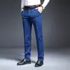 Jeans de Mezclilla Lavada Azul de Alta Elasticidad 2026 para Hombre, Pantalones de Negocios Casuales Gruesos de Cintura Alta y Corte Holgado para Otoño e Invierno