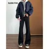 Pantalones de otoño para hombre de color liso estilo Hong Kong para calle alta con caída, corte simple y limpio, microcampana, de pierna ancha hasta el suelo