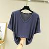 Playera Modal de Manga Corta para Mujer 2023 Nueva Verano Talla Grande Cuello V Blusa Básica Suelta Adelgazante Color Sólido Top Coreano