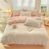 Estilo Pastoral Fresco Novo Conjunto de Quatro Peças de Algodão Lavado Bloqueio de Cores Plantas Verde-Claro Flores Primavera/Verão Roupa de Cama Dupla para Dormir Sem Roupa