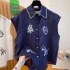 Camisa sin mangas de algodón y lino única y elegante en stock para mujer, nuevo estilo europeo 2026, top holgado bordado con manga volada para verano