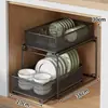Estante de almacenamiento extraíble para gabinete de cocina, estante de capas, varios, cesta extraíble de almacenamiento para gabinete debajo del fregadero de doble capa