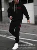 Conjunto de Sudadera con Capucha y Pantalones Deportivos Estampados para Hombre Transfronterizo Otoño e Invierno Estilo Deportivo Cortavientos Sudadera con Capucha Traje de Dos Piezas