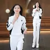 Sudadera con capucha de estilo coreano para Otoño/Invierno 2026, adelgazante, con cuello alto, bloques de color, talla grande, conjunto de pantalones de pierna ancha, ropa deportiva para mujer, conjunto de dos piezas