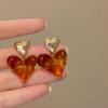 Pendientes de ámbar irregulares con forma de corazón de melocotón, estilo Hong Kong, elegantes, de lujo, con temperamento francés, personalizados para mujer.