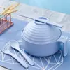 Tenedor cuchara palillos de paja de trigo tazón para fideos instantáneos hogar dormitorio estudiantil redondo con tapa tazón de arroz de gran capacidad venta al por mayor de fábrica